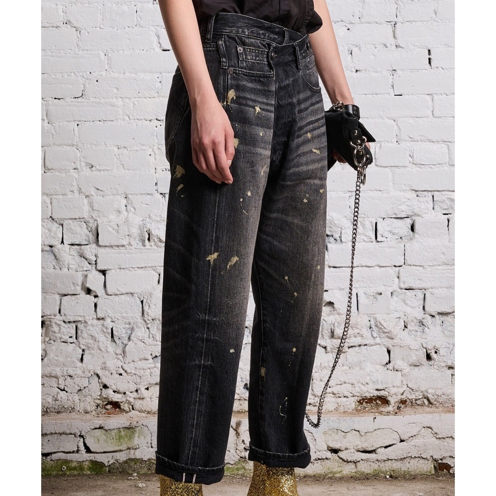 NWT R13 GOLD SPLATTER CROSSOVER JEAN - ETON SELVEDGE BLACK, 28 - Picture 4 of 9